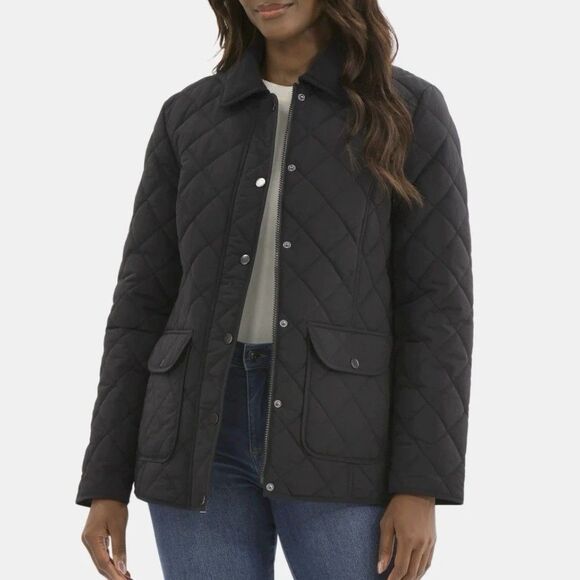 Time and Tru Quilted Barn Jacket Coat Black XL 16-18 Corduroy Collar Midweight - Picture 1 of 14